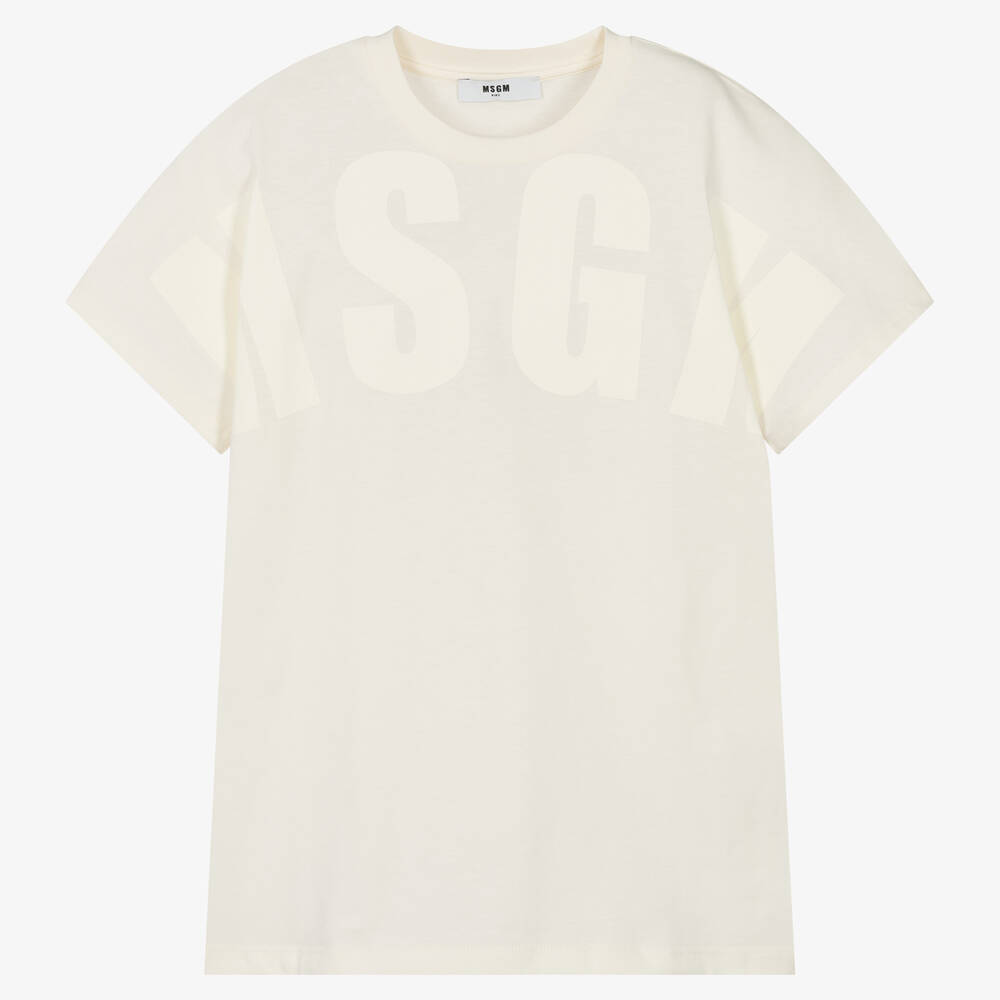 MSGM - Teen Ivory Cotton Jersey T-Shirt | Childrensalon