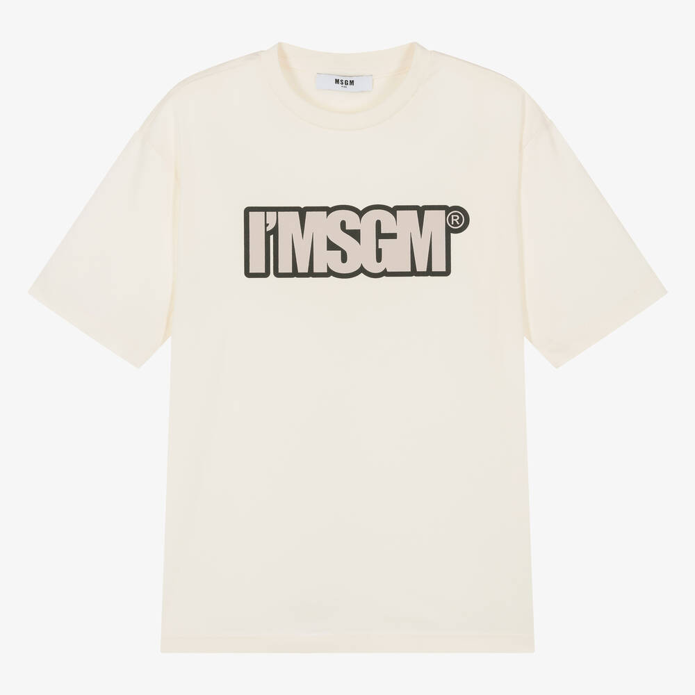 MSGM - Кремовая футболка из хлопкового джерси для подростков | Childrensalon
