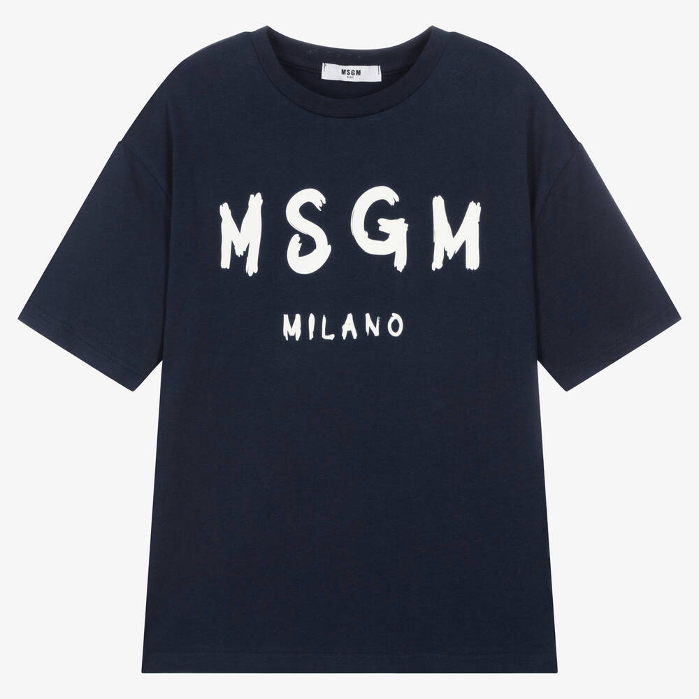 MSGM - Teen Navy Blue Cotton Jersey T-Shirt | Childrensalon