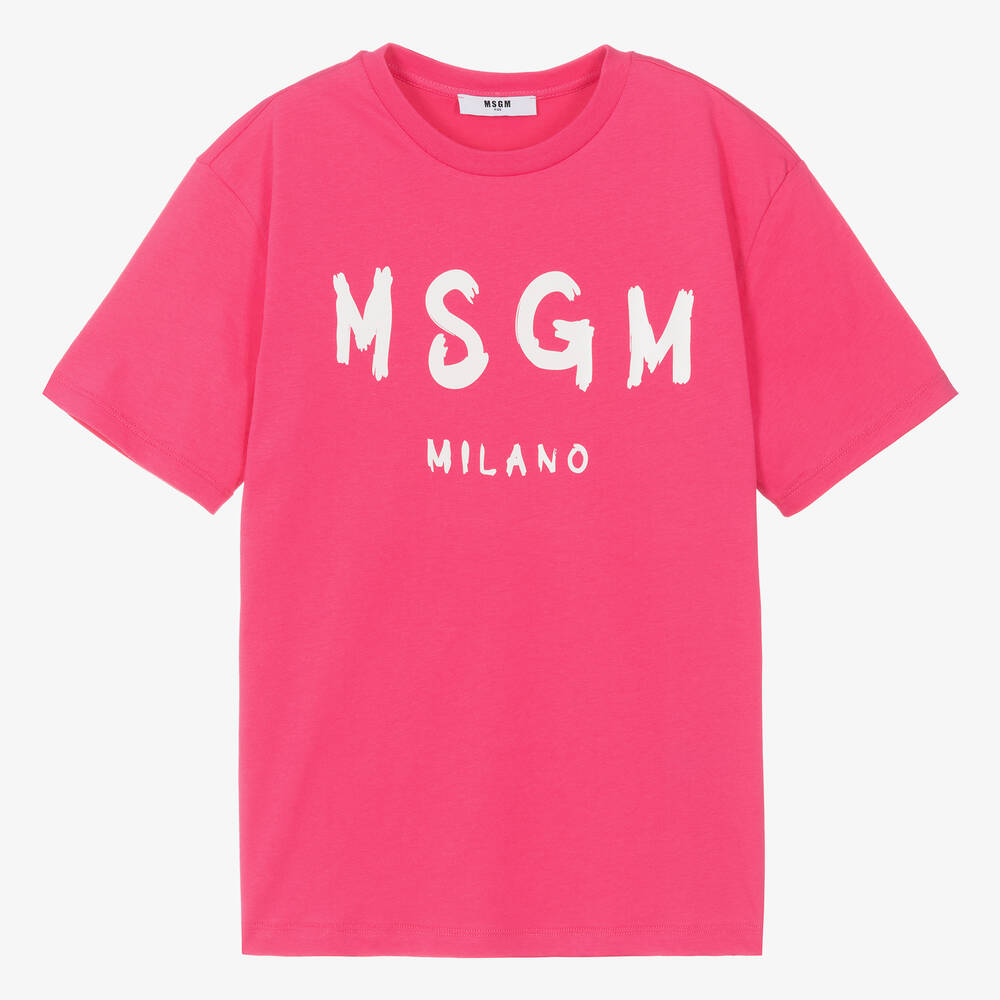 MSGM - Teen Pink Cotton Crew Neck T-Shirt | Childrensalon