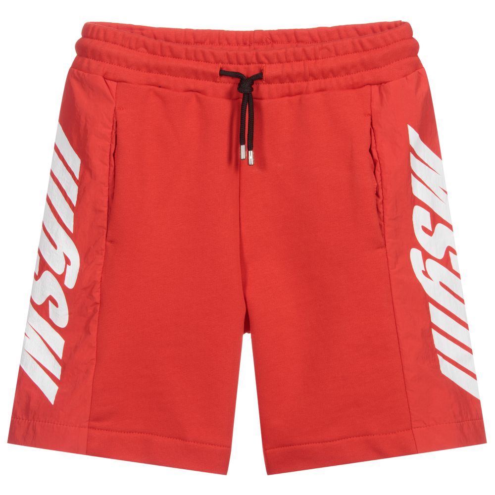 Msgm Boys Teen Red Logo Jersey Shorts
