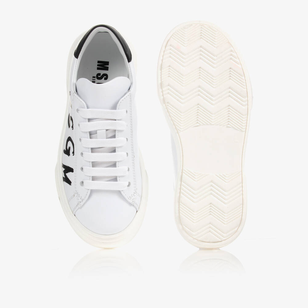 MSGM - Teen White Leather Trainers | Childrensalon