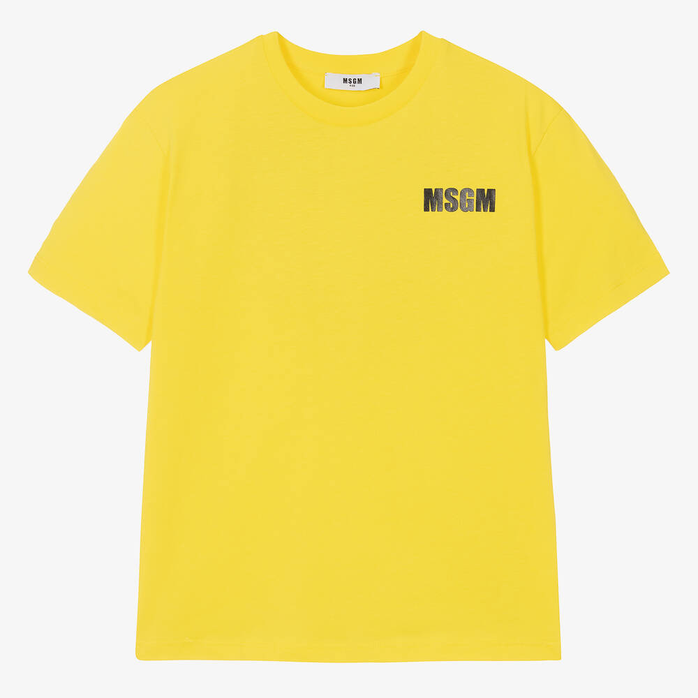 Msgm Teen Yellow Slogan Print Cotton T-shirt