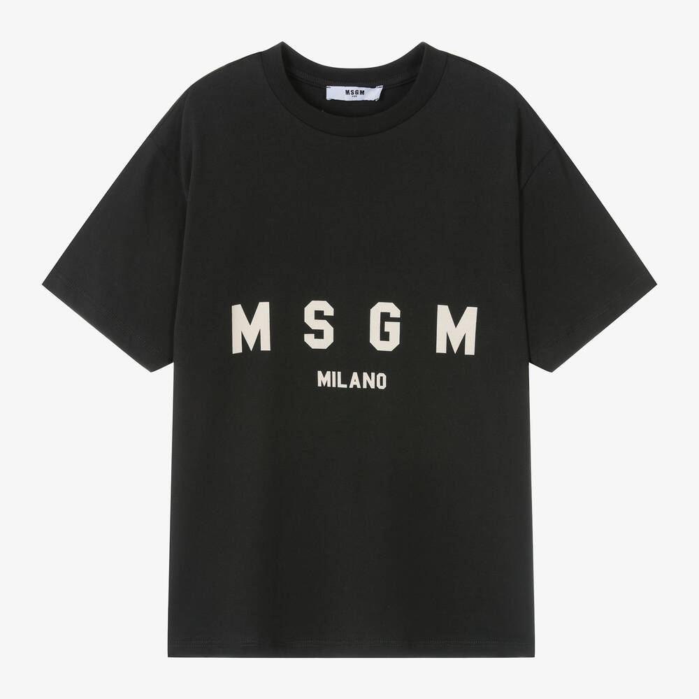 MSGM - Washed Black Cotton T-Shirt | Childrensalon