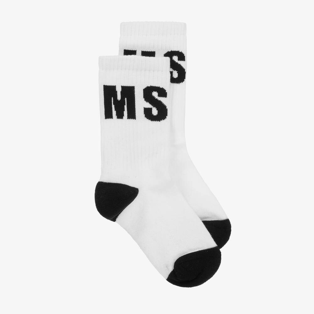 Shop Msgm White & Black Cotton Ankle Socks