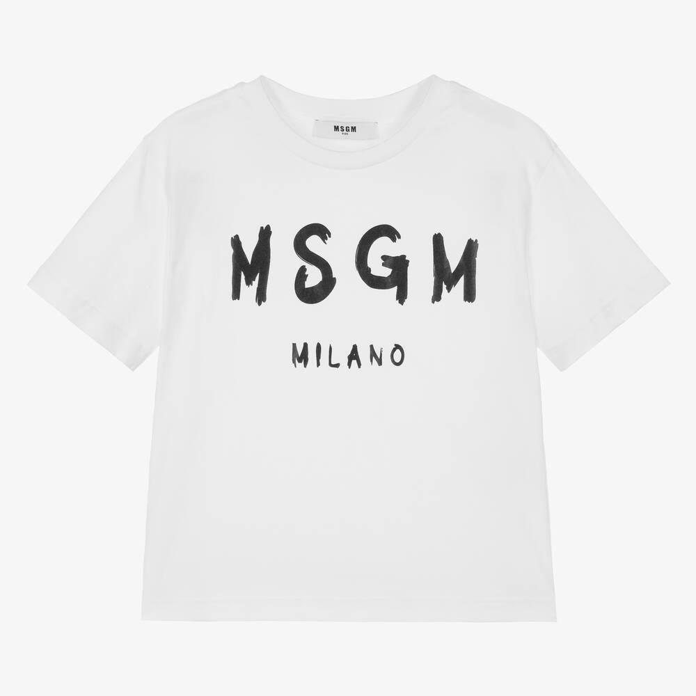MSGM - Белая футболка из хлопкового джерси | Childrensalon