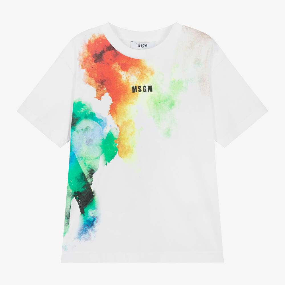 MSGM - White Watercolor Logo T-shirt | Childrensalon