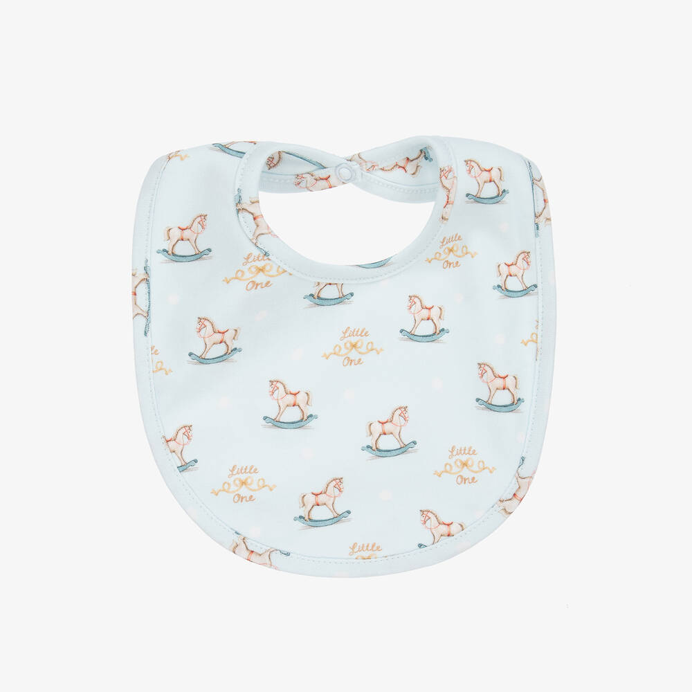 My Little Pie - Baby Boys Blue Cotton Rocking Horse Bib | Childrensalon