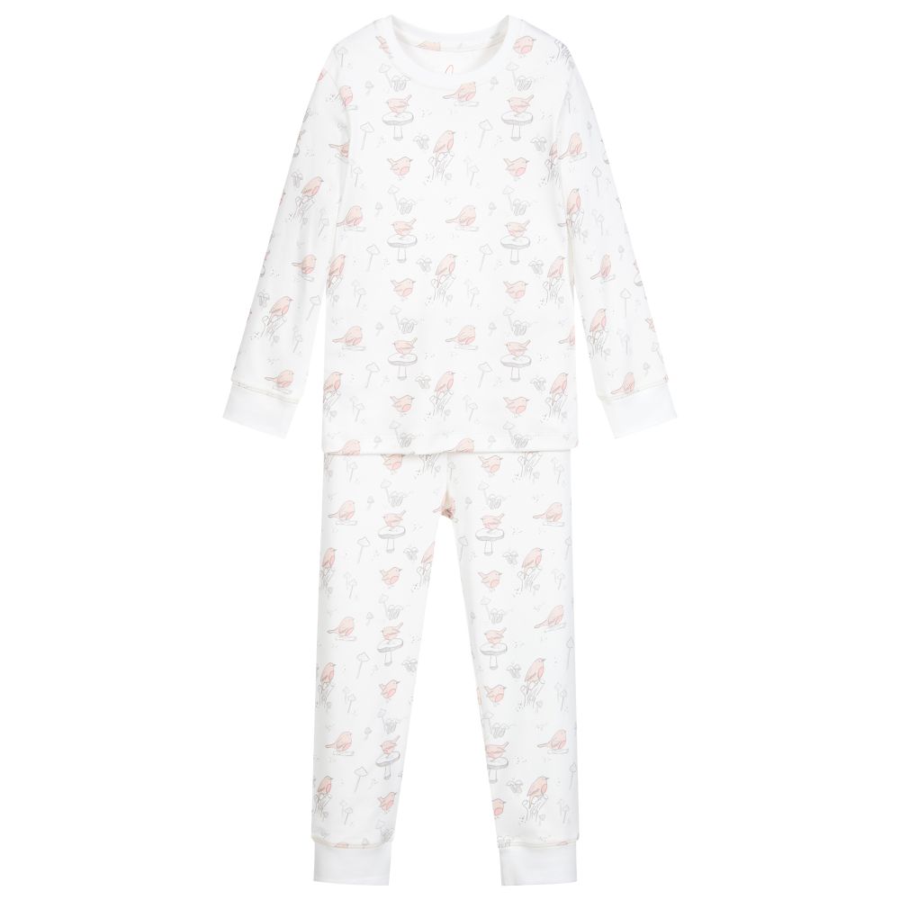 My Little Pie Babies' Girls Supima Cotton Birds Pyjamas In White