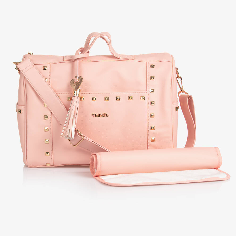 Nanán - Pink Faux Leather Baby Changing Bag (37cm) | Childrensalon