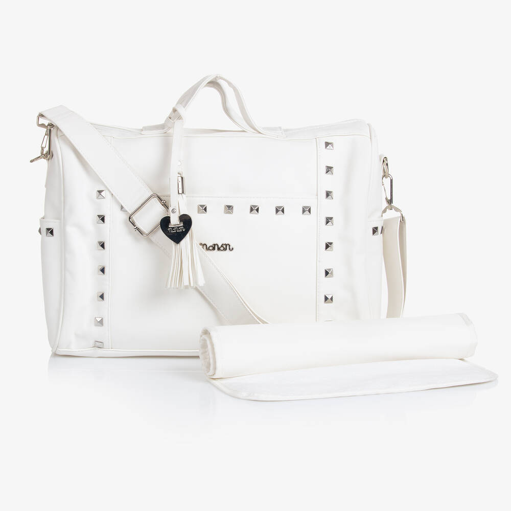 Nanán - White Faux Leather Baby Changing Bag (37cm) | Childrensalon