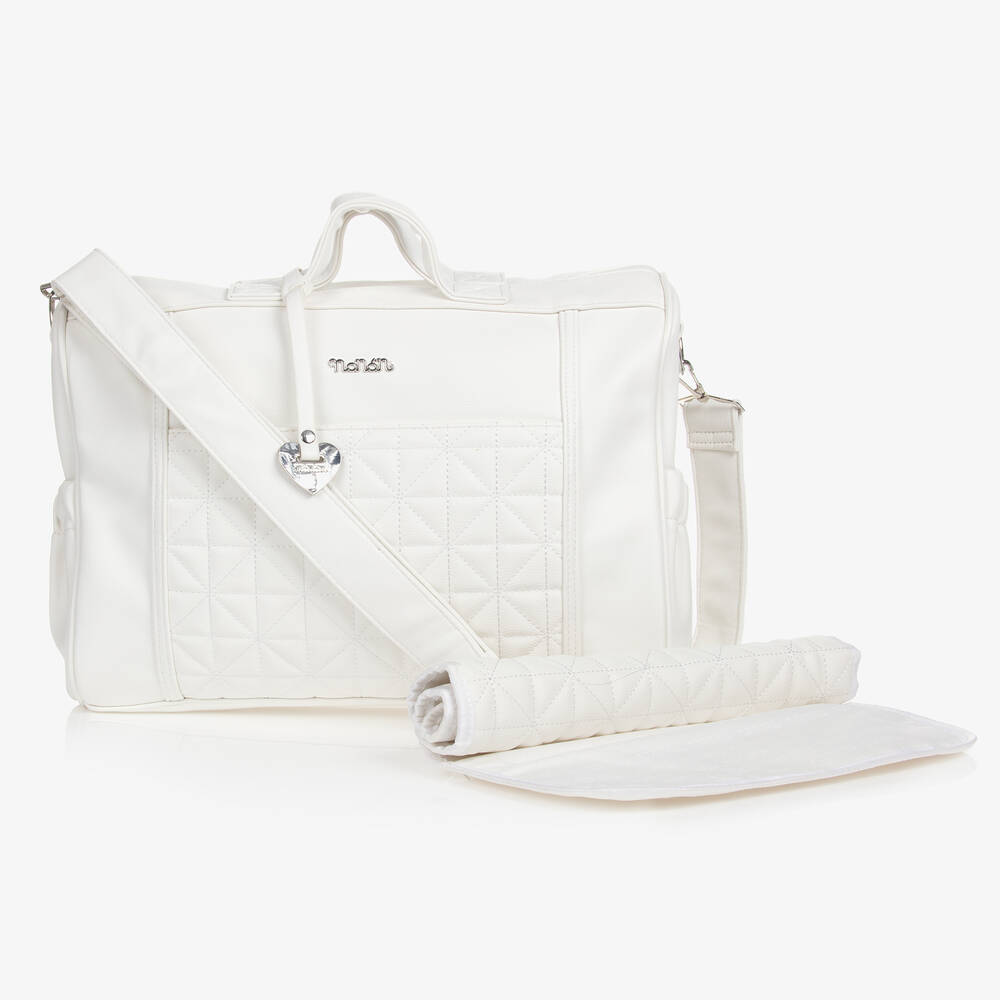 Nanán - White Quilted Changing Bag (36cm) | Childrensalon