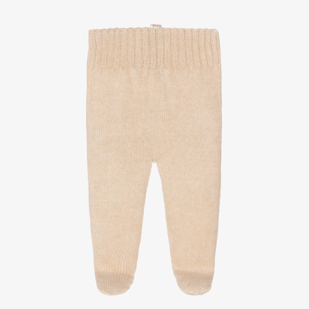 NaturaPura - Beige Organic Cotton-Knit Baby Trousers | Childrensalon