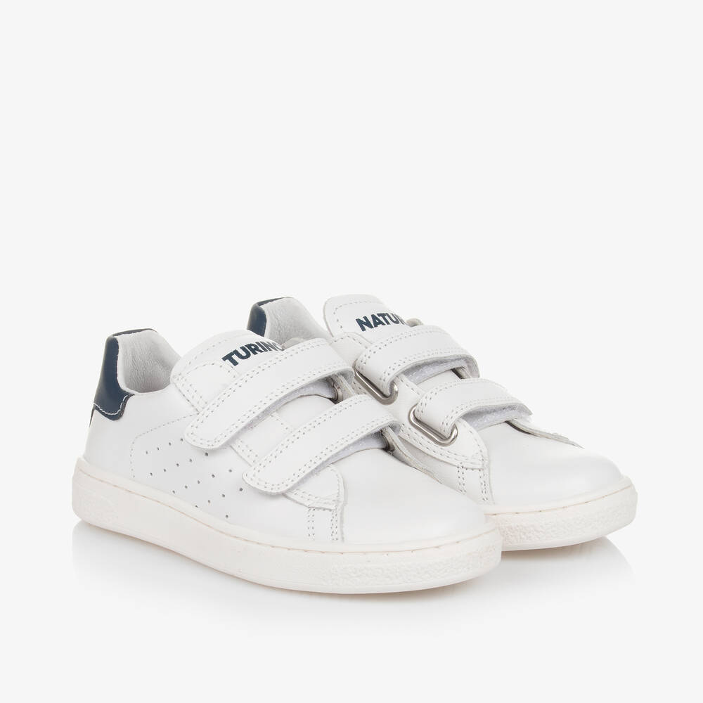 Naturino - Boys White Leather Velcro Trainers | Childrensalon