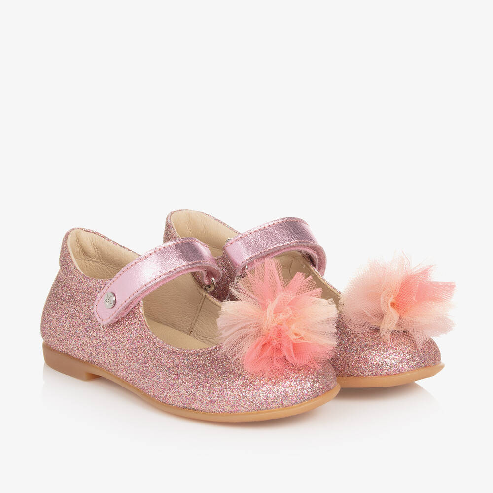 Naturino - Girls Pink Glitter Leather Shoes | Childrensalon