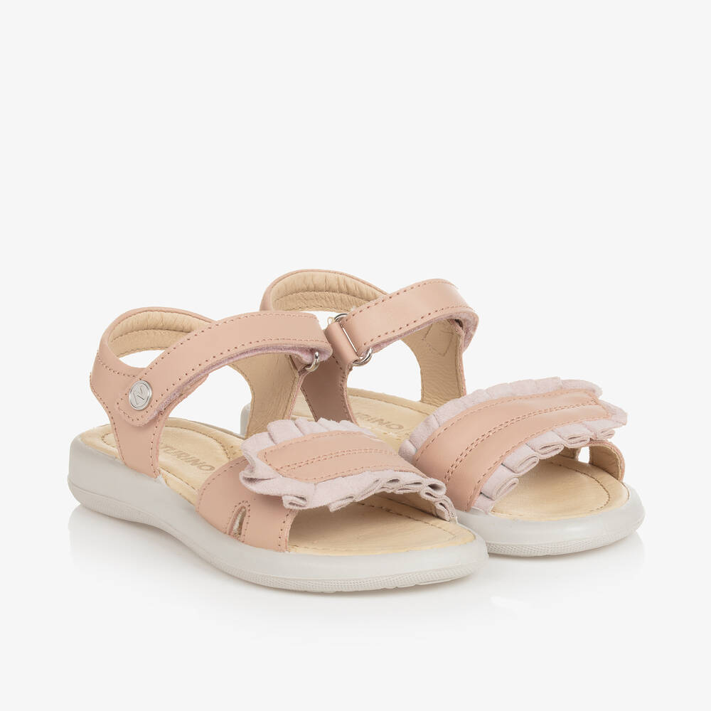 Naturino - Girls Pink Leather Ruffle Sandals | Childrensalon