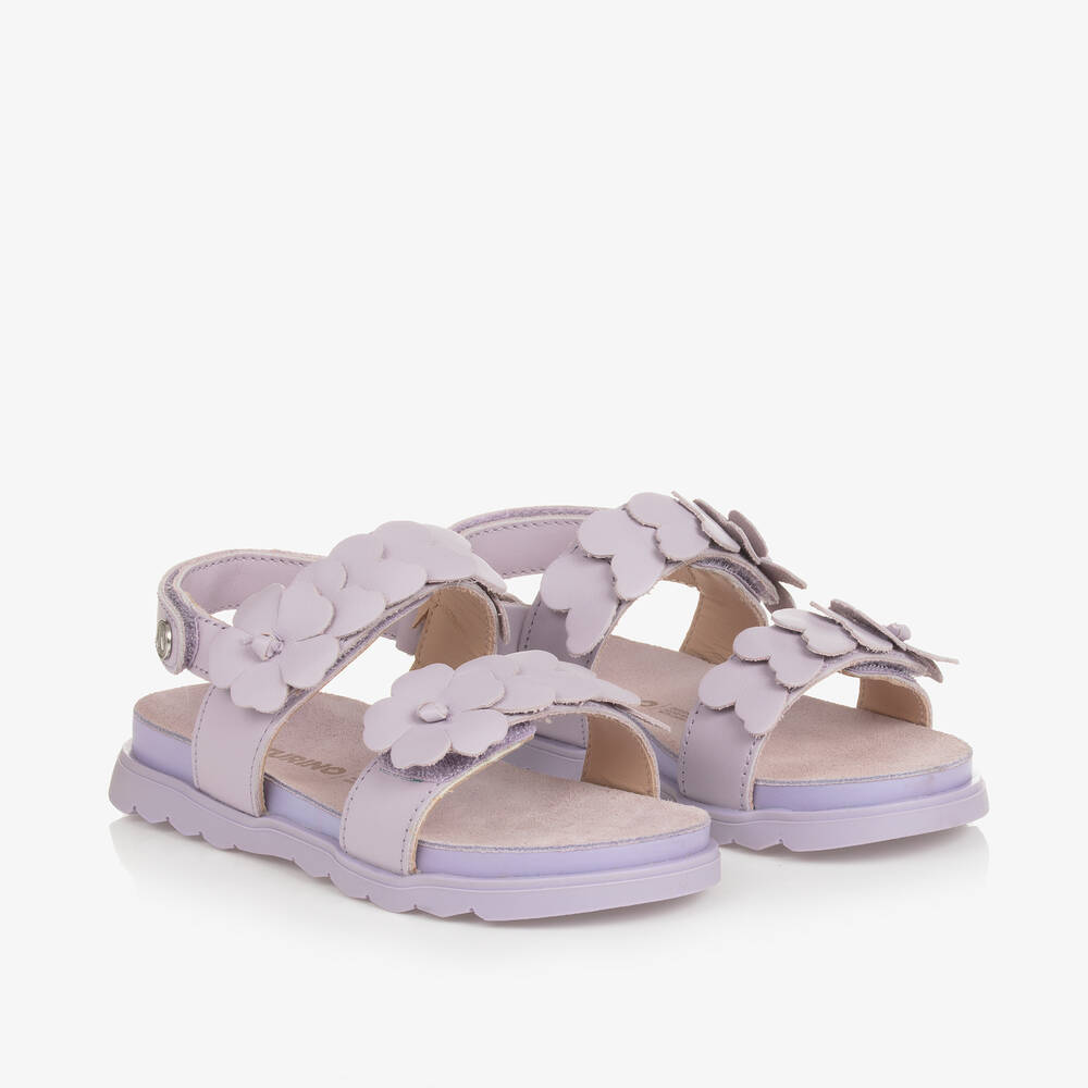 Naturino - Girls Purple Leather Flower Sandals | Childrensalon