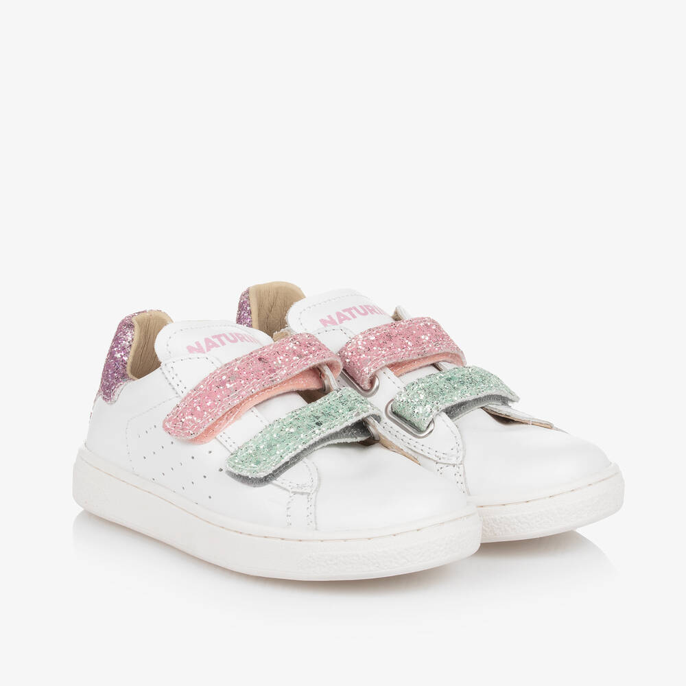 Naturino - Girls White Leather Velcro Trainers | Childrensalon