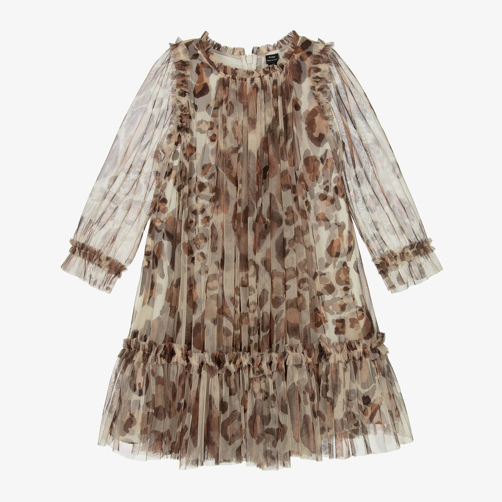 Needle & Thread - Girls Beige Leopard Print Tulle Dress | Childrensalon