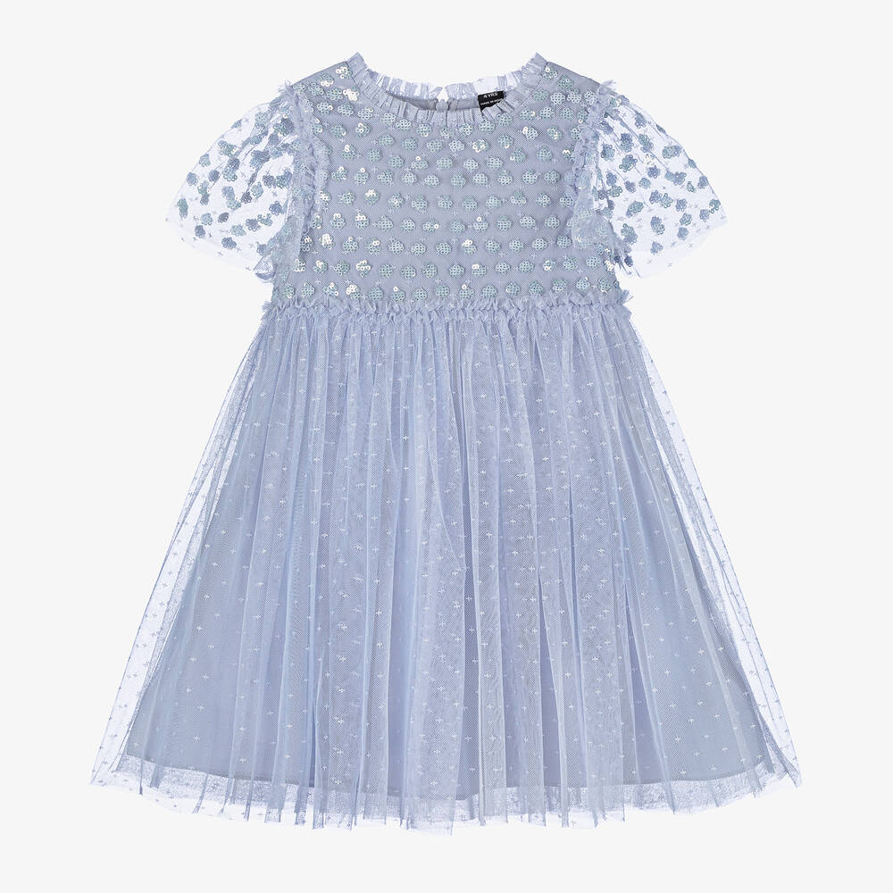 Needle & Thread - فستان تول مطرز لون أزرق ليلكي مزين بترتر | Childrensalon