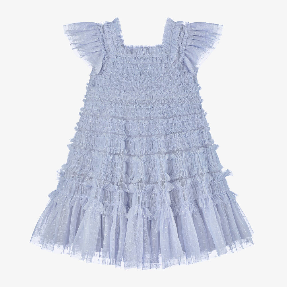 Needle & Thread - Girls Blue Shirred Tulle Dress | Childrensalon