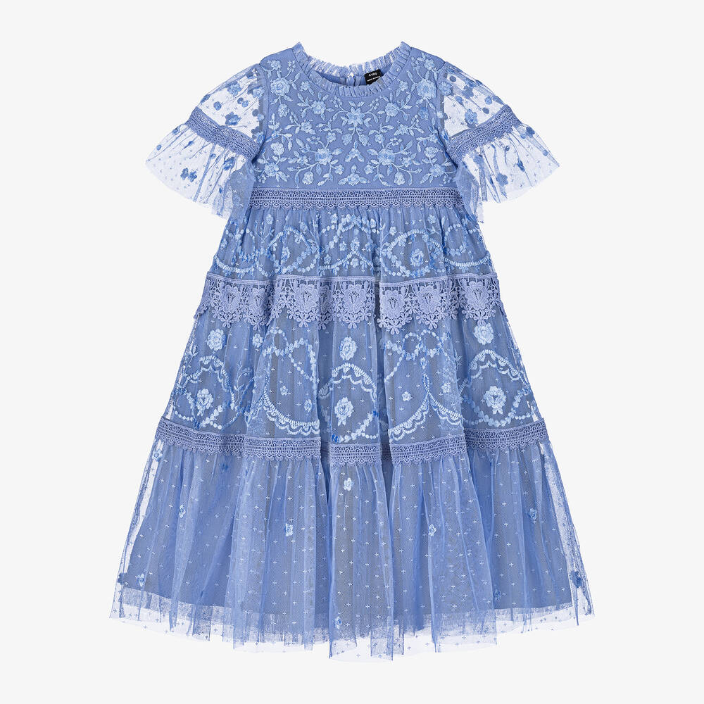 Needle & Thread - Girls Blue Tulle Lace Dress | Childrensalon