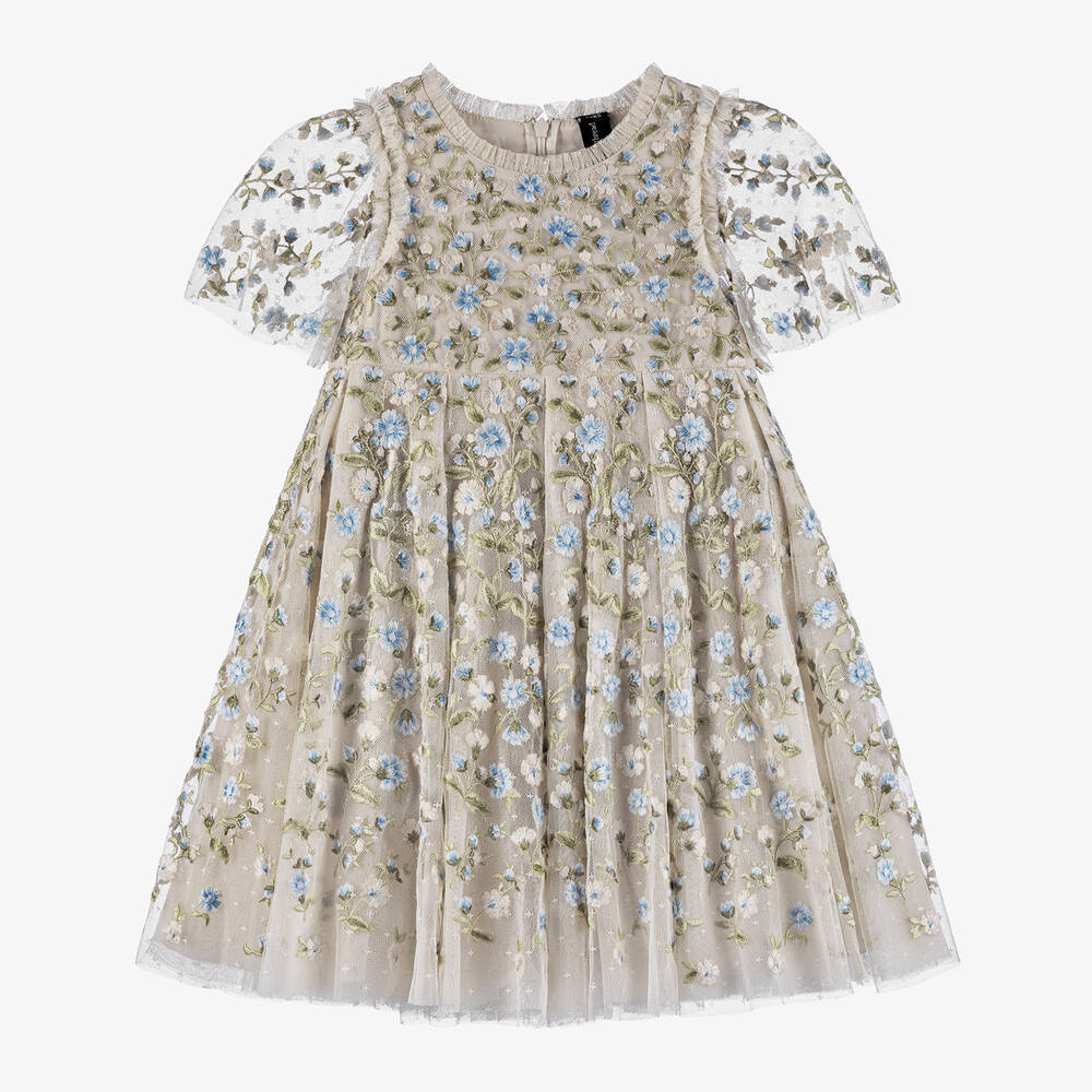 Needle & Thread - Кремовое платье с вышивкой в цветочек для девочек | Childrensalon