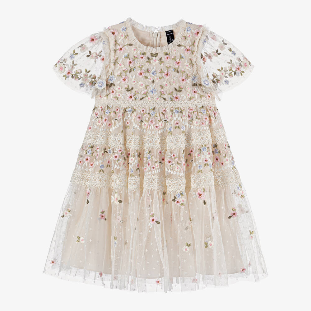 Needle & Thread - Кремовое платье из тюля с цветами для девочек | Childrensalon