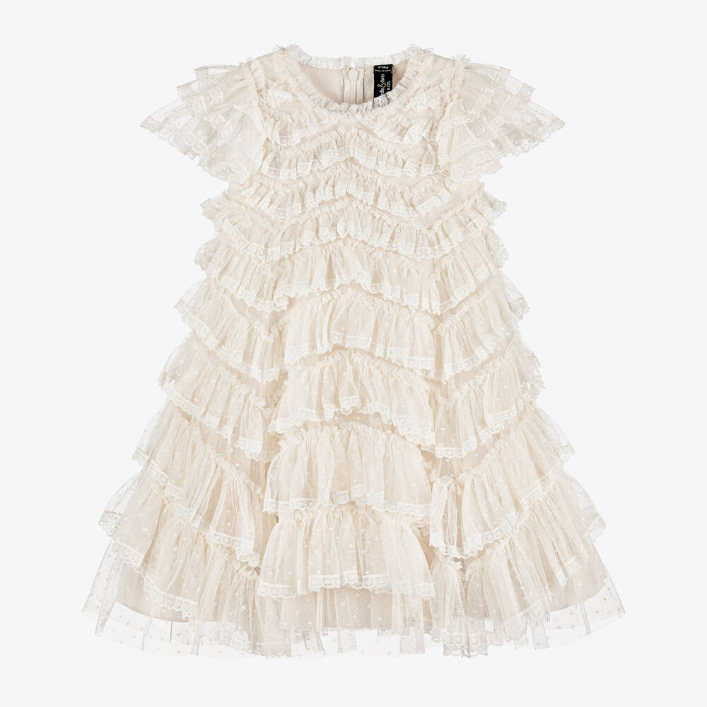 Needle & Thread - Girls Ivory Ruffle Lace Tulle Dress | Childrensalon
