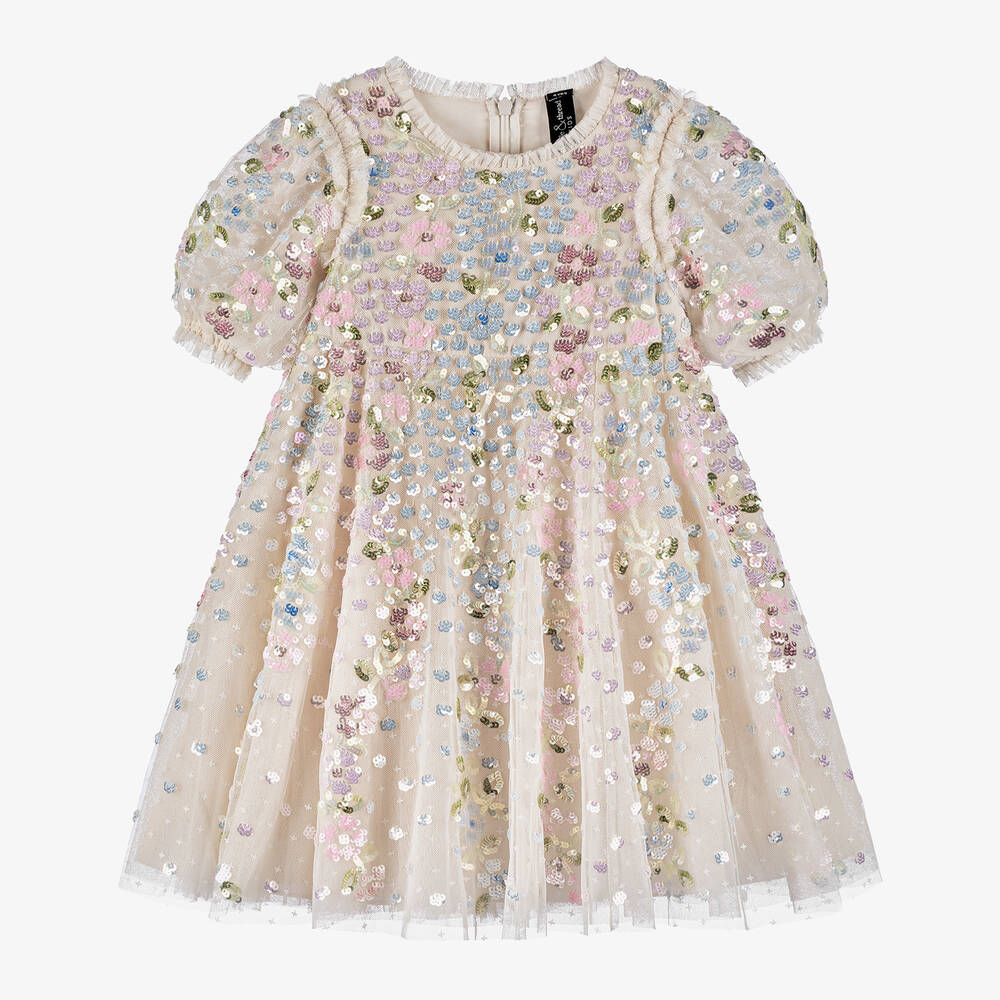 Needle & Thread - Girls Ivory Sequin Floral Dress | Childrensalon