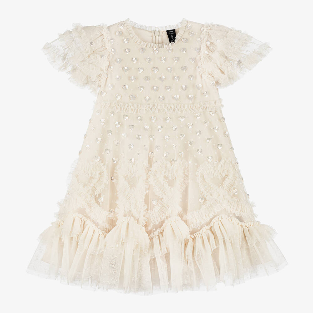 Needle & Thread Babies' Girls Ivory Tulle Sequin Dress In Gray