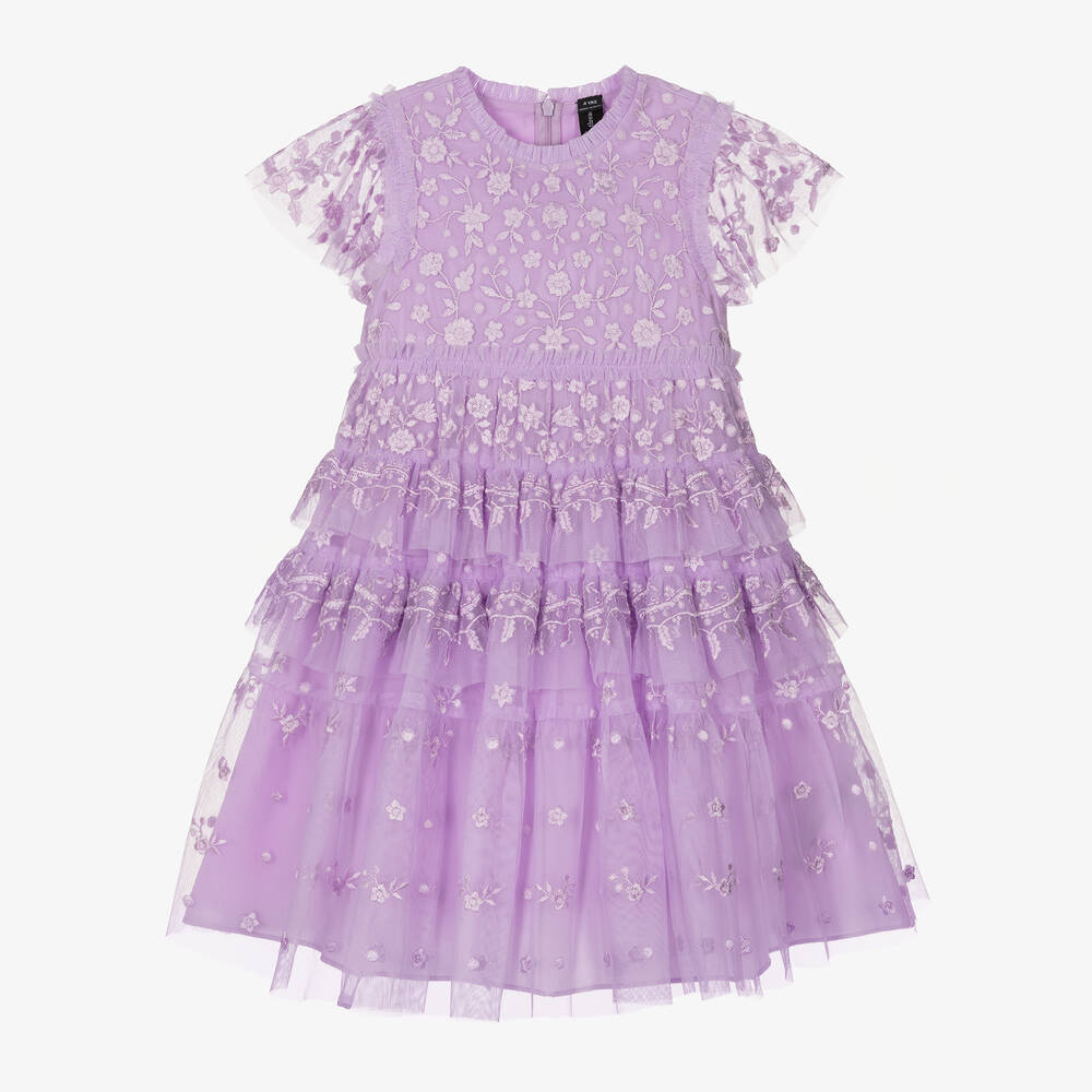 Needle & Thread - Robe violette en tulle à volants fille | Childrensalon