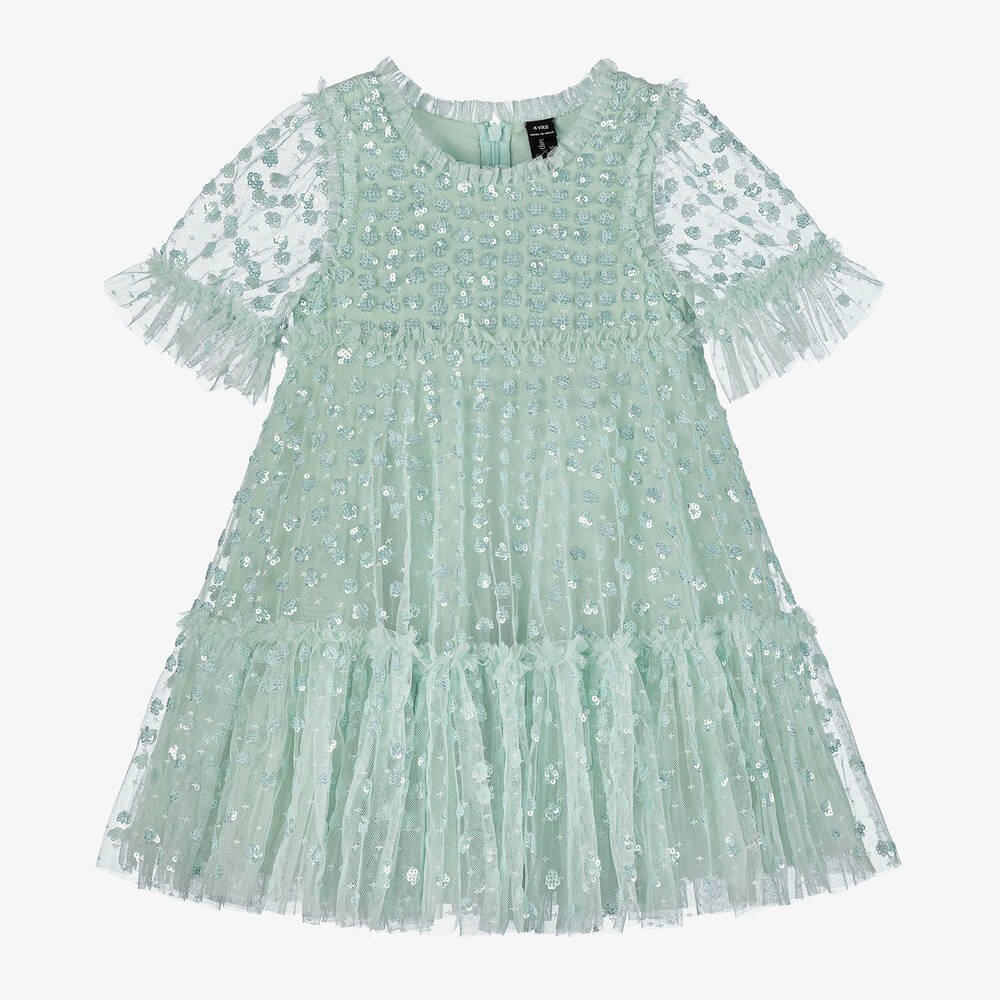 Needle & Thread - فستان تول لون أخضر نعناعي مزين بترتر | Childrensalon