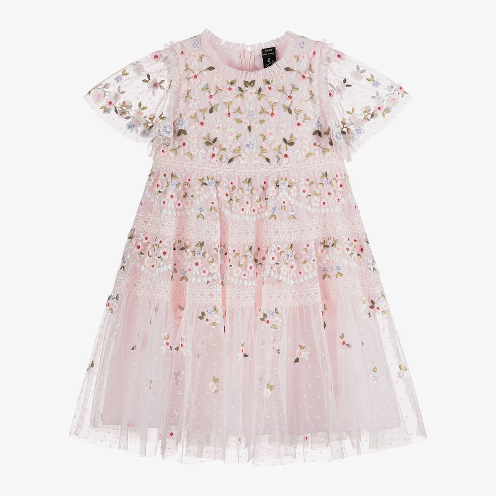 Needle & Thread - Girls Pale Pink Floral Tulle Dress | Childrensalon