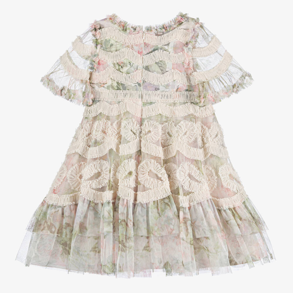 Needle & Thread - Girls Pink & Green Floral Tulle Dress | Childrensalon