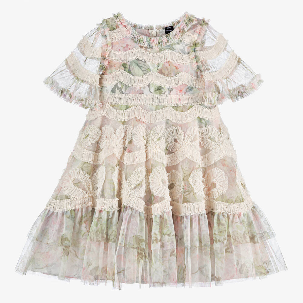 Needle & Thread - Girls Pink & Green Floral Tulle Dress | Childrensalon