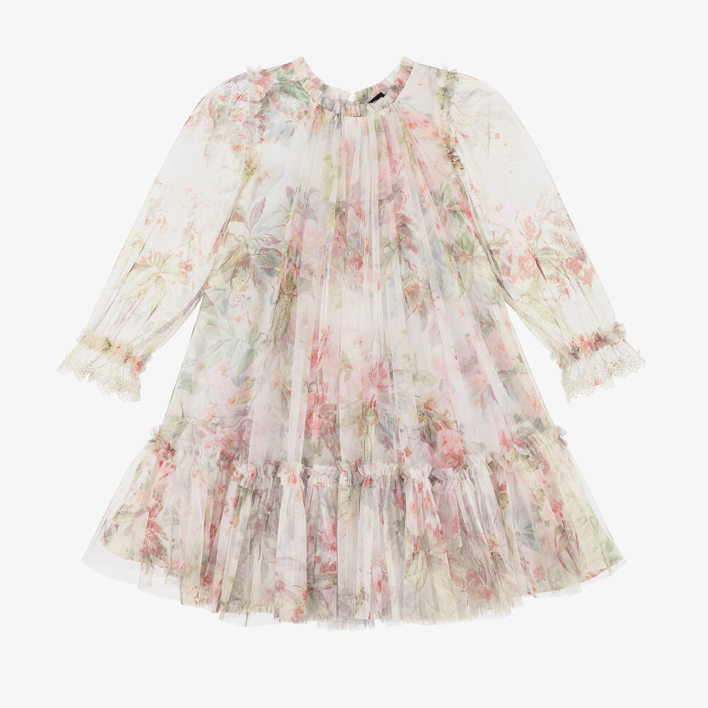 Needle & Thread - Girls Pink & Ivory Floral Tulle Dress | Childrensalon