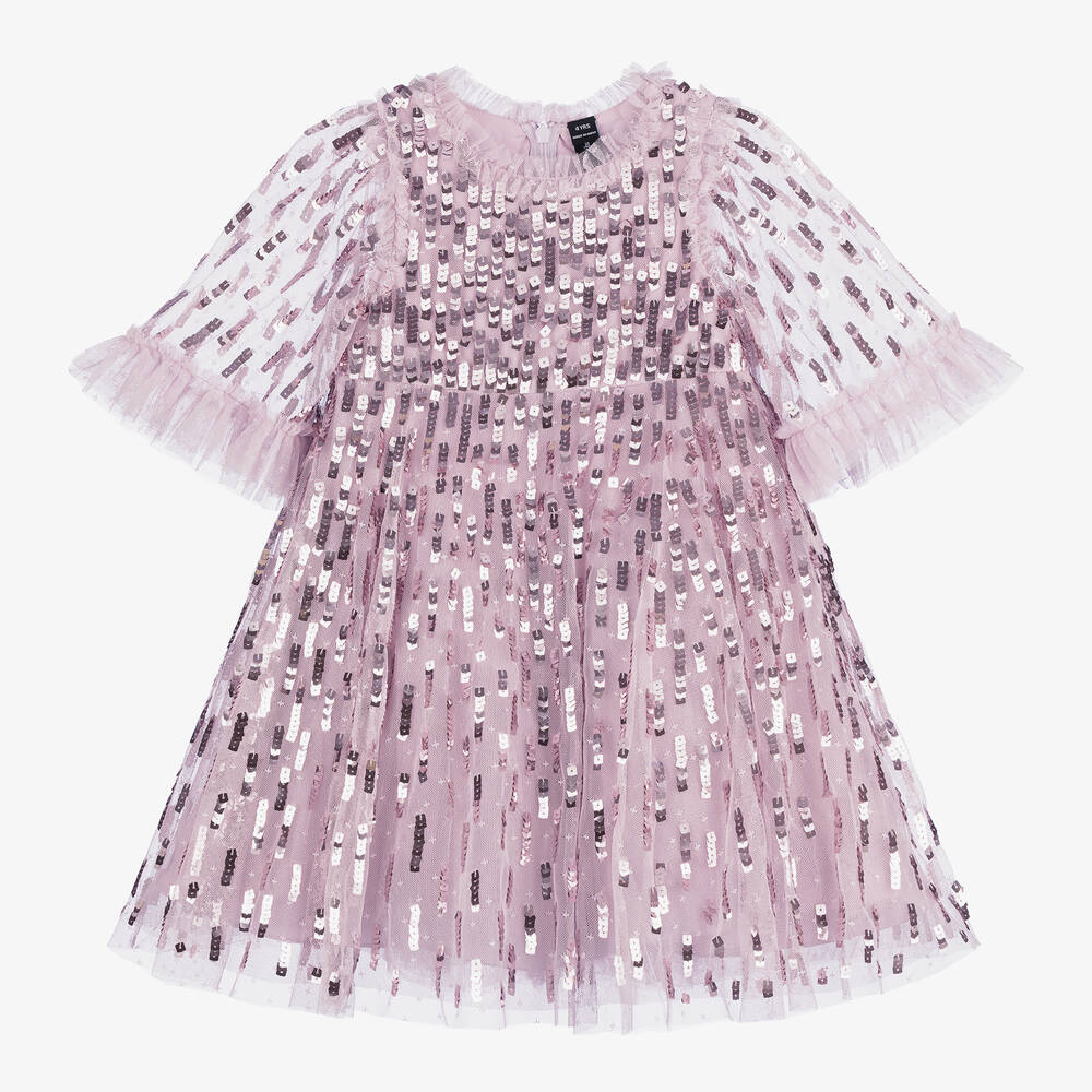 Needle & Thread Kids' Girls Pink Tulle & Sequin Dress In Gray