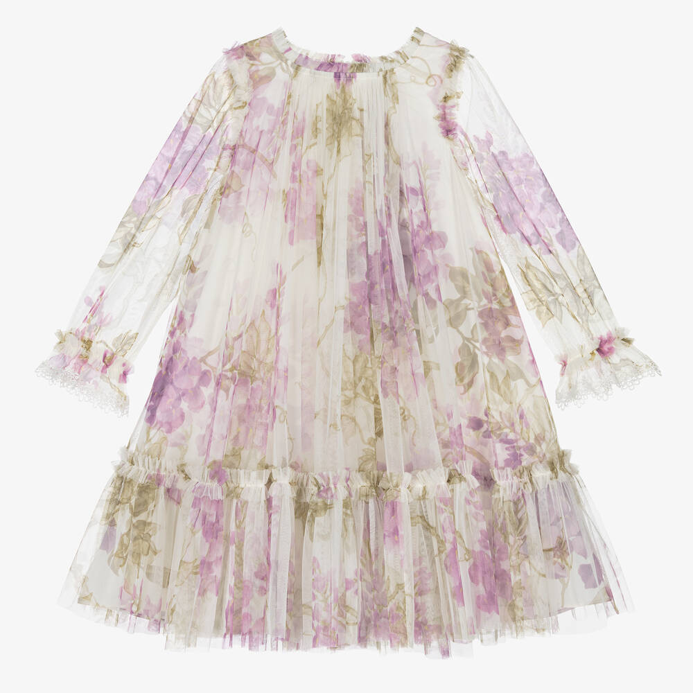 Needle & Thread - Girls Purple & Green Floral Tulle Dress | Childrensalon