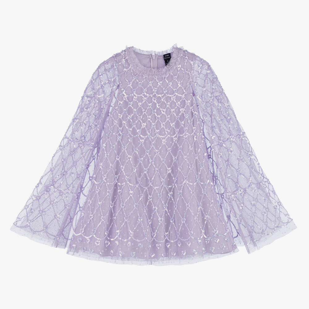 Needle & Thread Kids' Girls Purple Tulle & Sequin Cape Dress