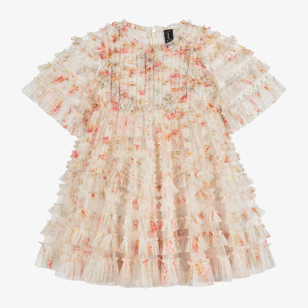 Needle & Thread - Girls White Floral Print Tulle Dress | Childrensalon