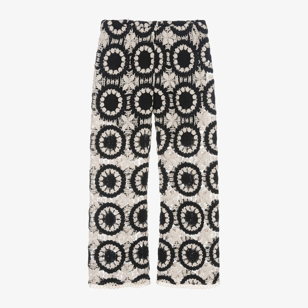 Nessi Byrd - Girls Black Crochet Trousers | Childrensalon