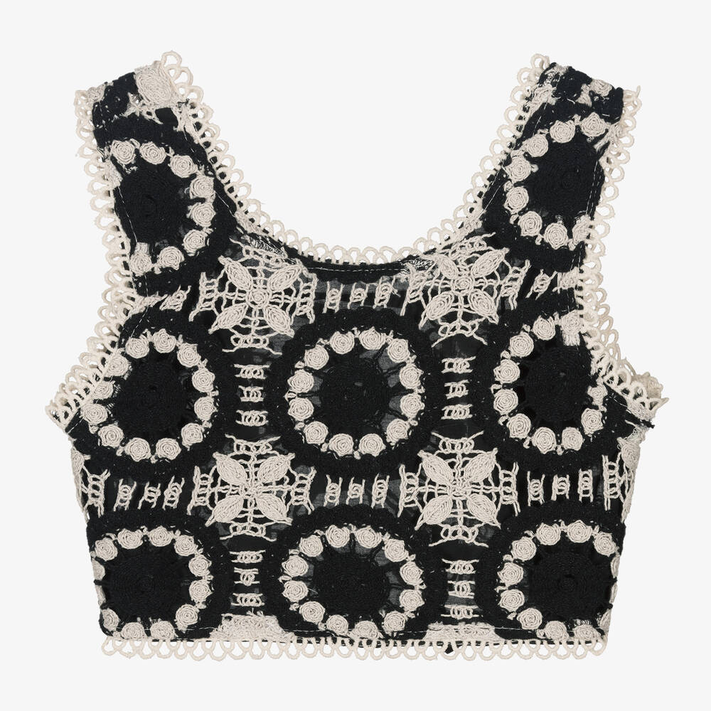 Nessi Byrd - Girls Black Cropped Crochet Top | Childrensalon