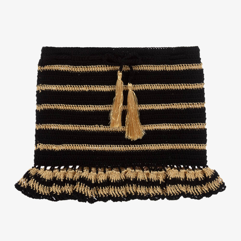 Nessi Byrd - Girls Black & Gold Crochet Beach Skirt | Childrensalon