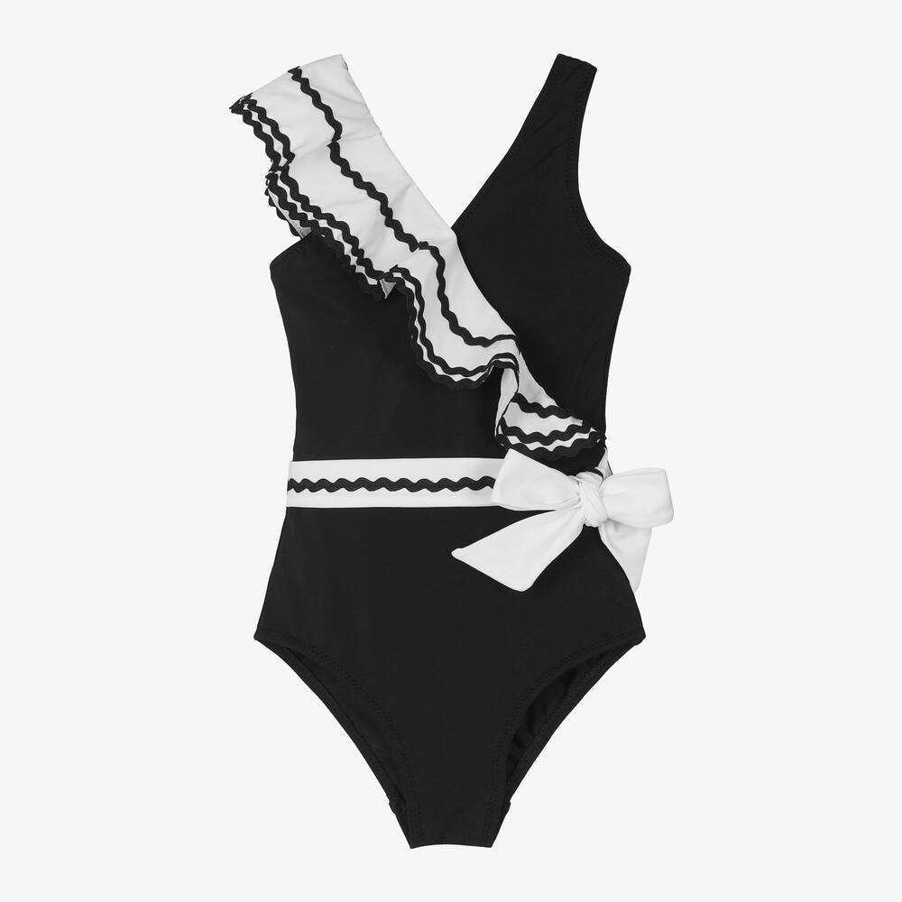 Nessi Byrd - Girls Black Ruffle Swimsuit (UV50) | Childrensalon