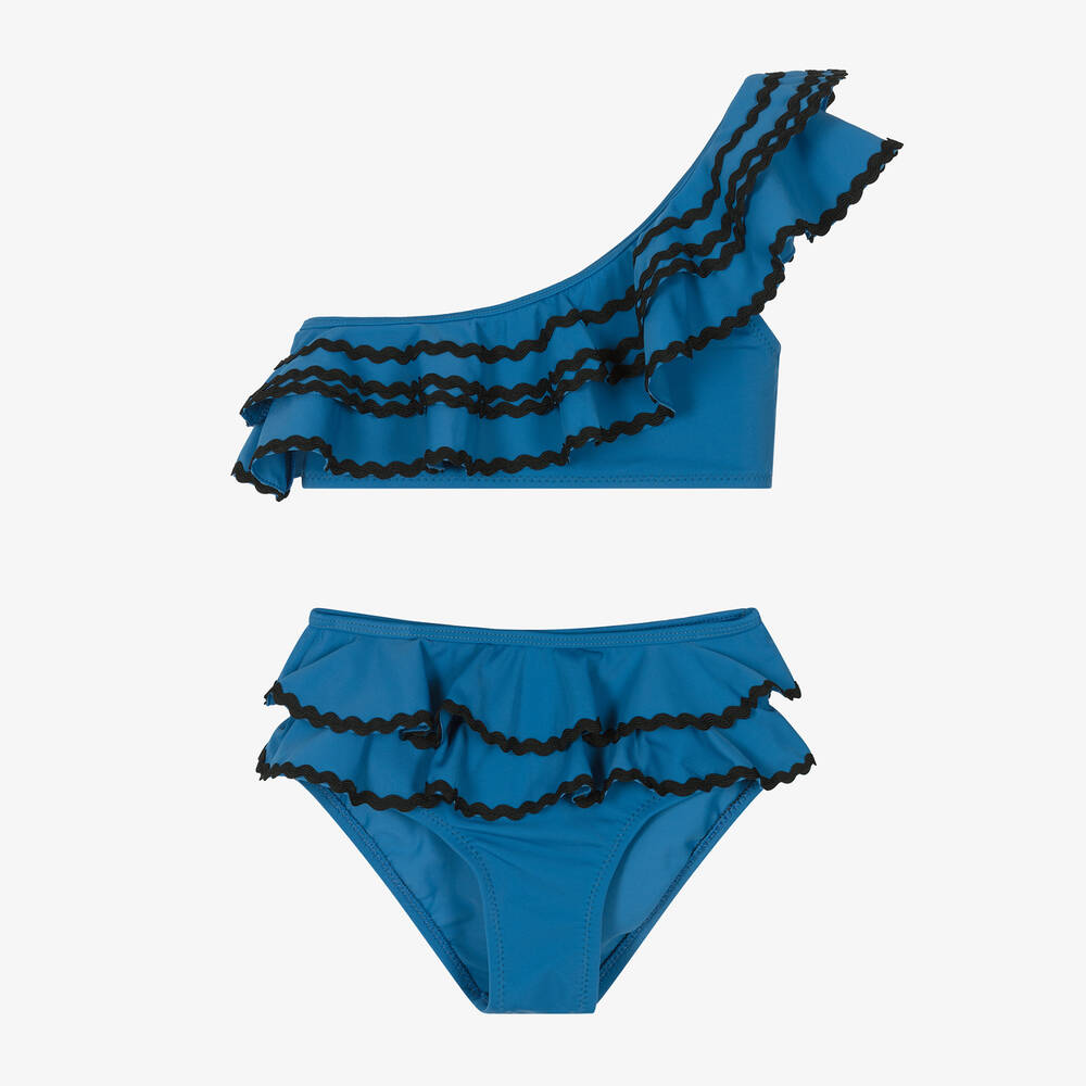 Nessi Byrd - Girls Blue Ruffle Bikini (UV50) | Childrensalon