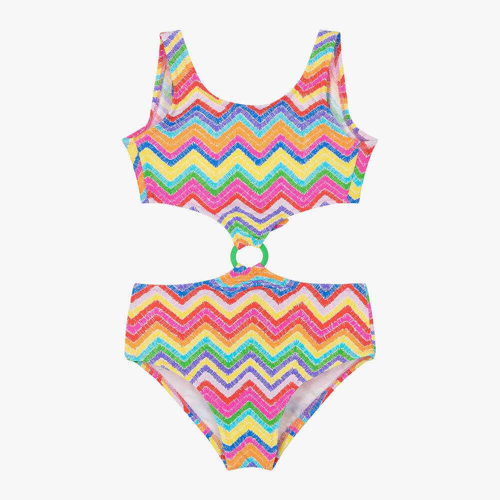 Nessi Byrd - Girls Multicoloured Zig Zag Swimsuit (UV50)  | Childrensalon
