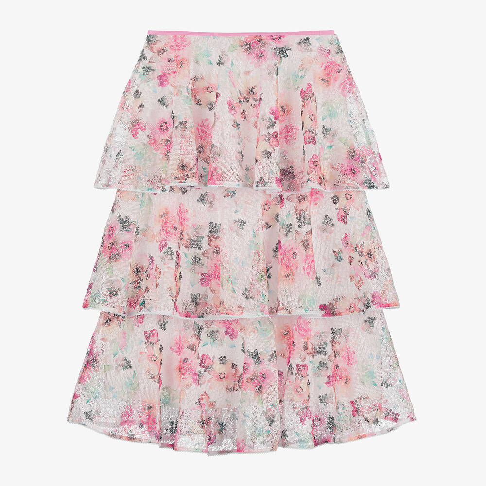 Nessi Byrd - Girls Pink Floral Lace Beach Skirt (UV50) | Childrensalon