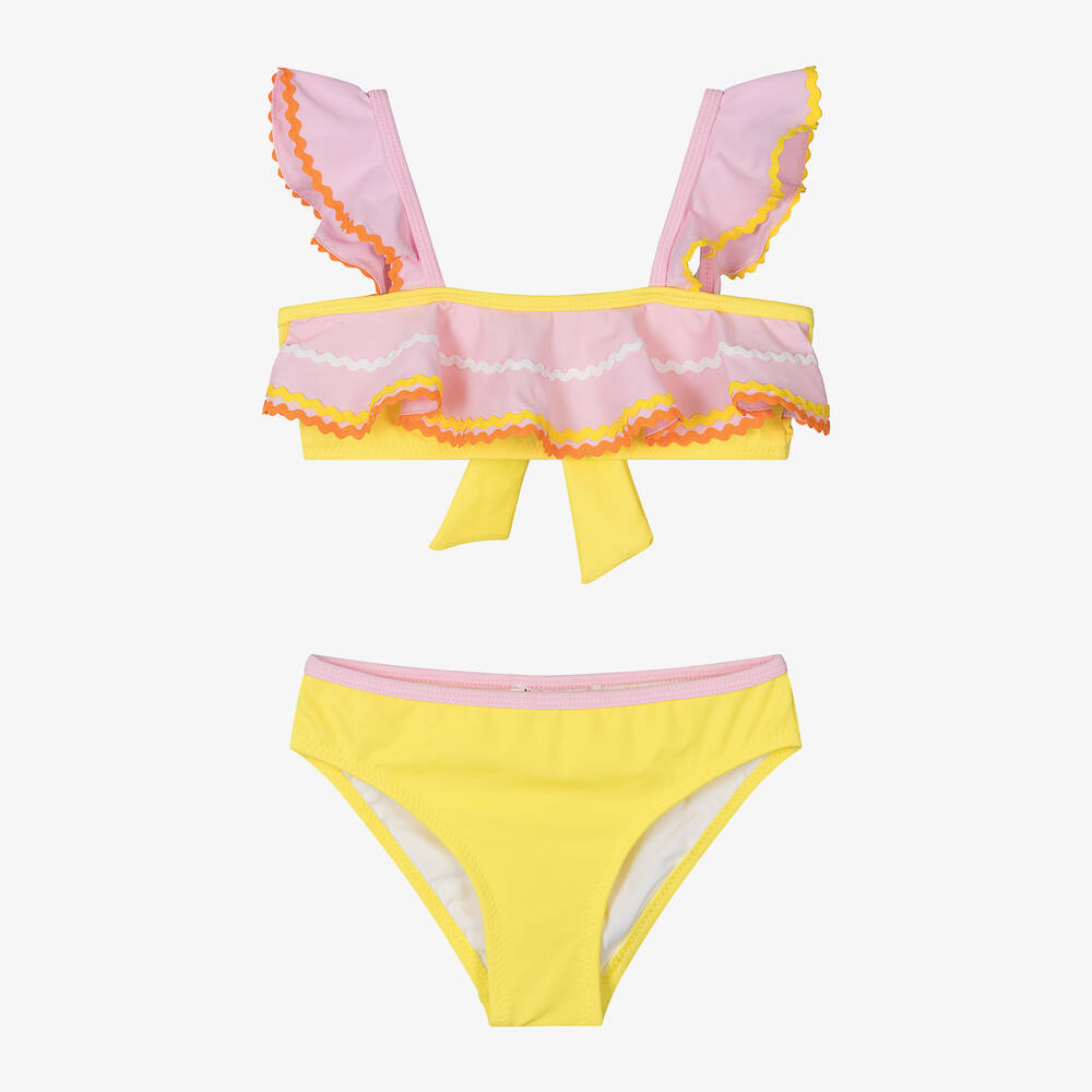 Nessi Byrd - Girls Pink & Yellow Ric Rac Bikini (UV50) | Childrensalon