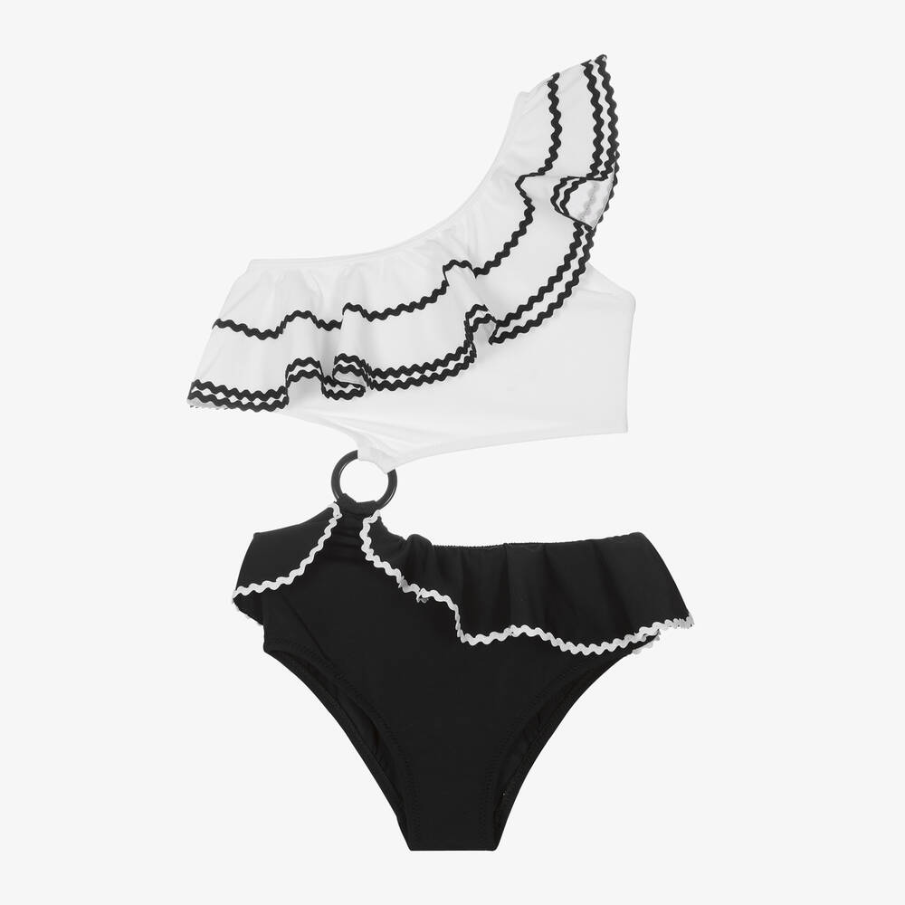 Nessi Byrd - Черно-белый купальник для девочек (UV50) | Childrensalon